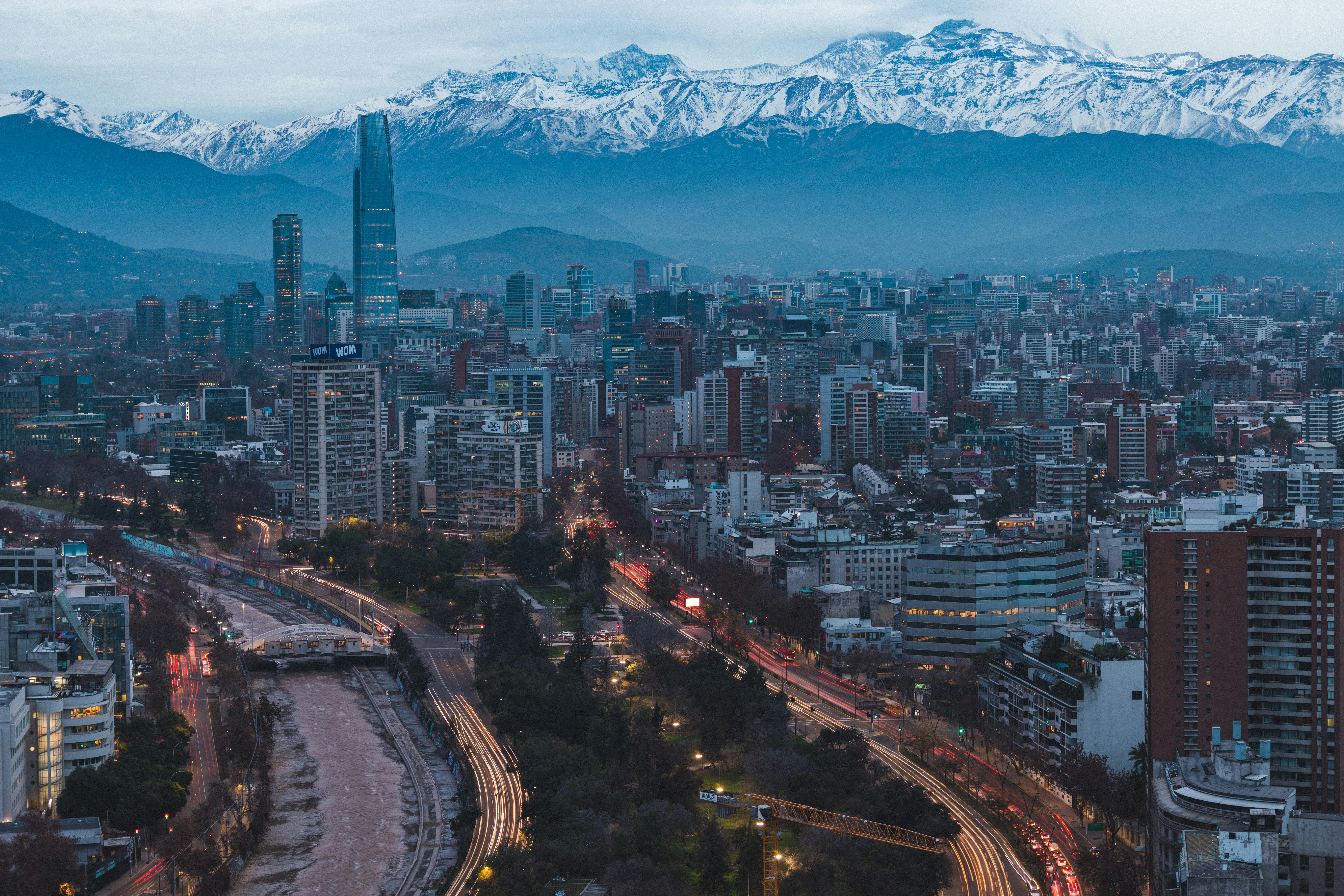 Santiago Skyline with Snow-Capped Andes